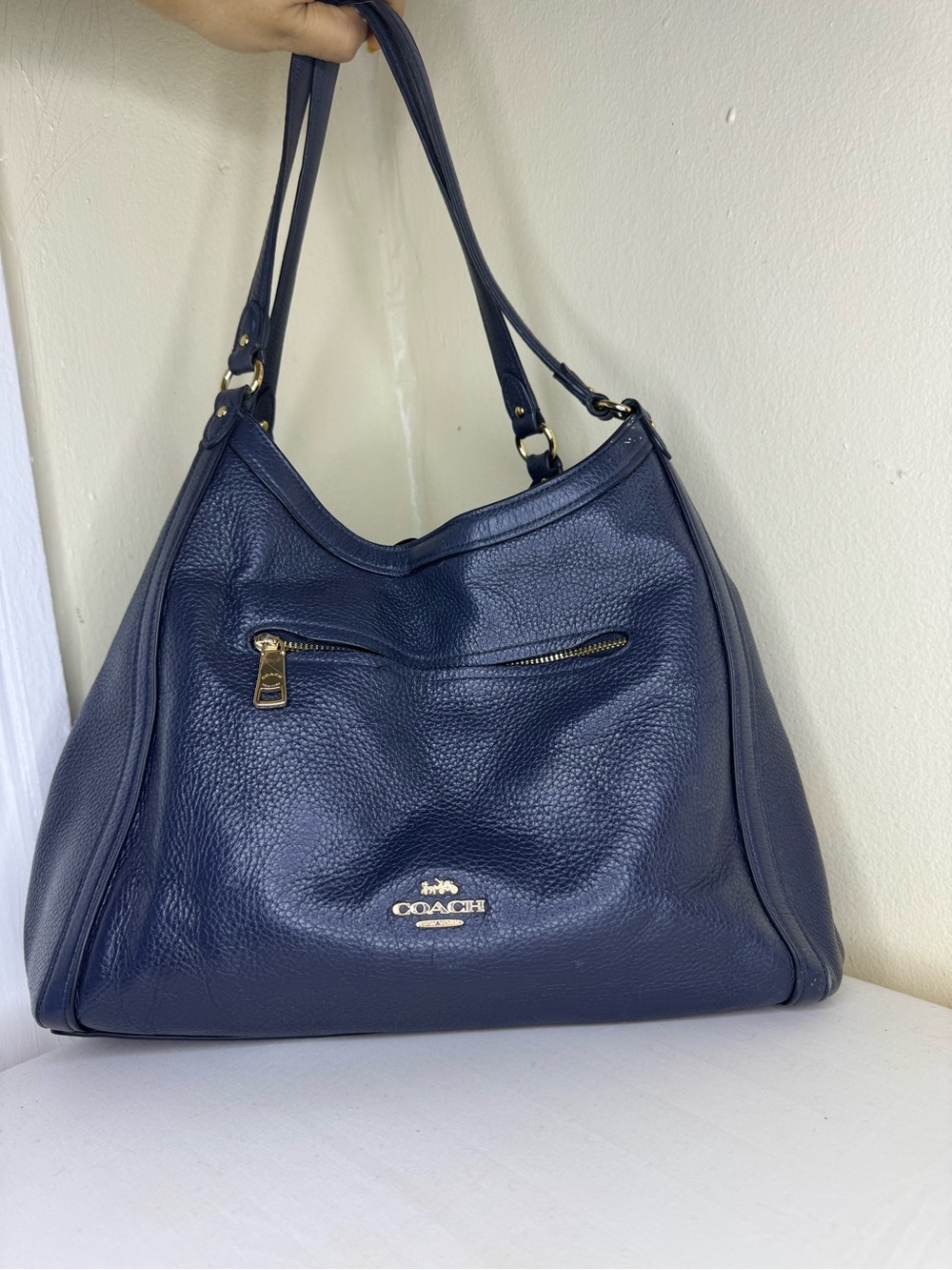 COACH Kristy hobo Navy Pebbled Leather Shoulder Bag